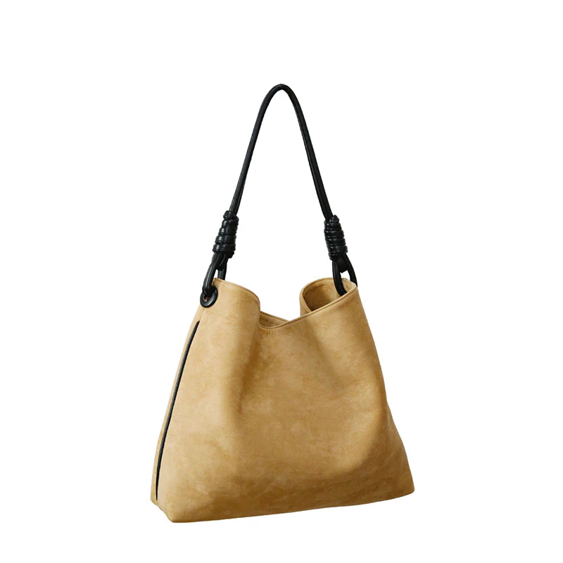 Korean Autumn and Winter New Style Matte Retro Suede Contrast Color Shoulder Bucket Bag Large Capacity Portable Crossbody Women’s Bag