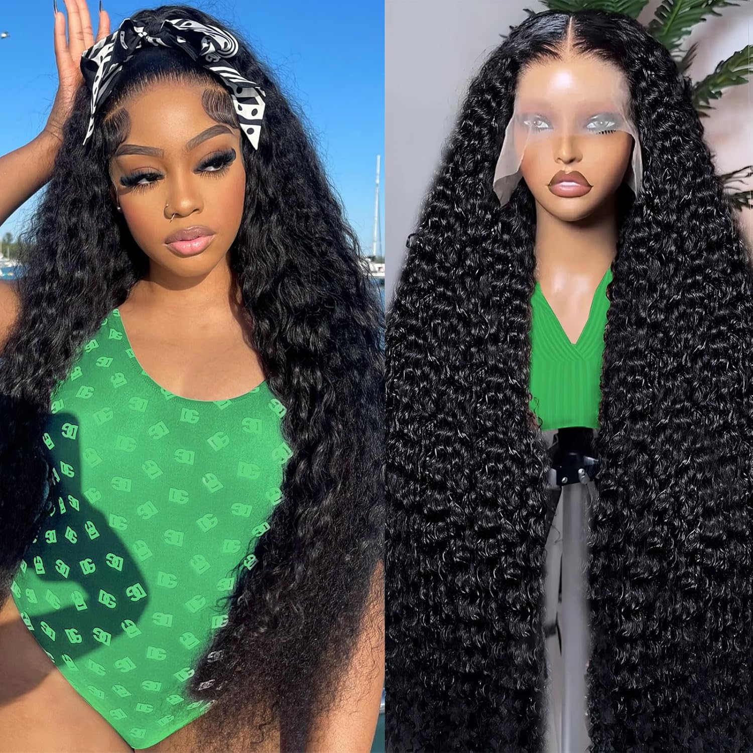 Megalook 30 Inch 13x4 Lace Frontal Natural Black Curly Invisible Knots Breathable Cap