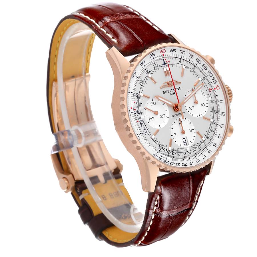 Breitling Navitimer B01 41mm Rose Gold Silver Dial Mens Watch RB0139