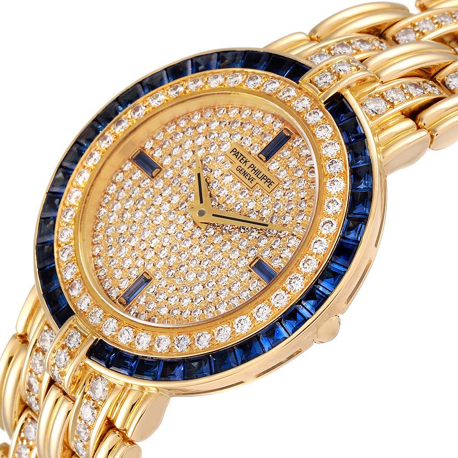 Patek Philippe 18k Yellow Gold Diamond Sapphires Ladies Watch 3982