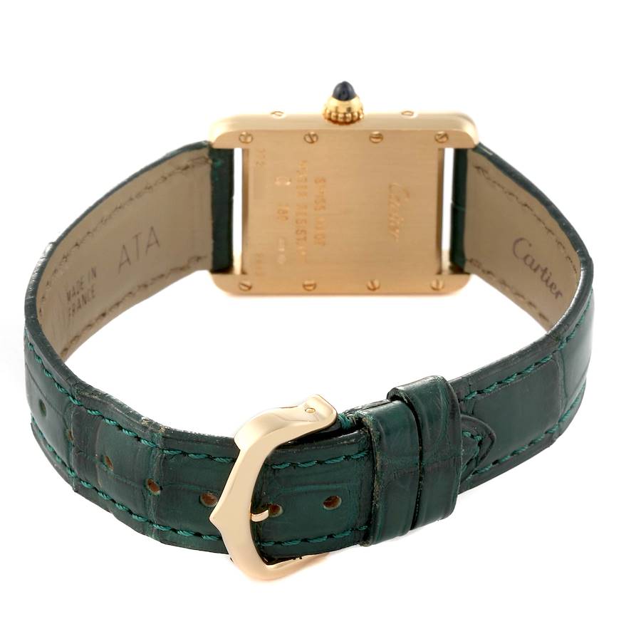 Cartier Tank Louis Small Yellow Gold Green Strap Ladies Watch W1529856 Card