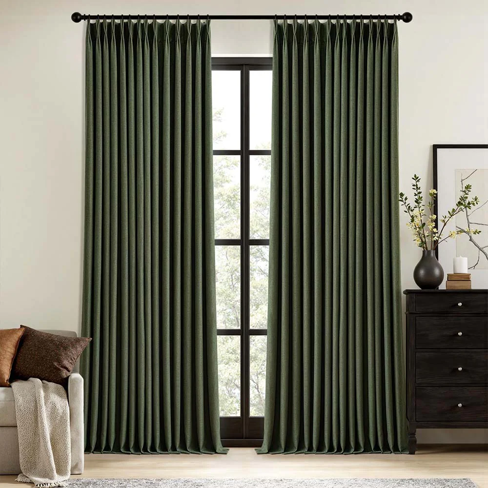 Natural Pinch Pleated 100% Blackout Linen Curtains (2 Panels)