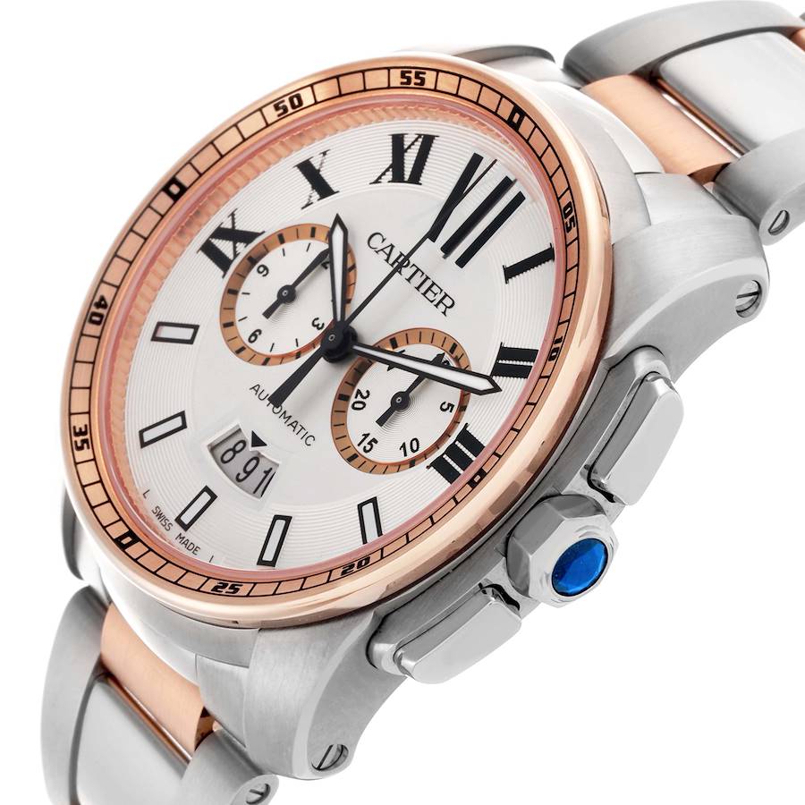 Cartier Calibre Chronograph Steel Rose Gold Mens Watch W7100042