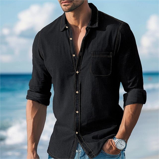 Men's Retro Turndown Collar Button Denim Long Sleeve Shirt