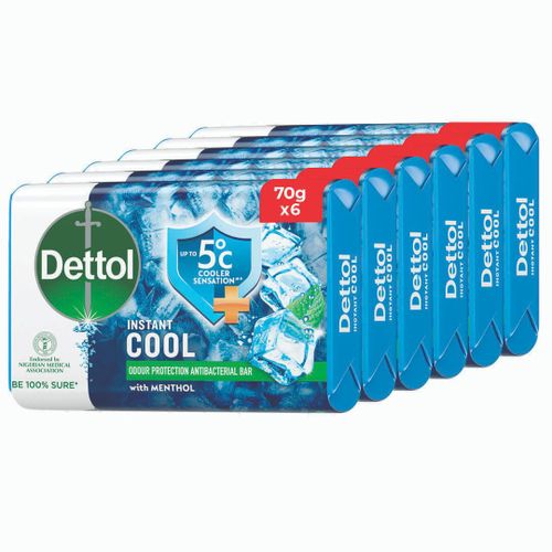 Dettol Antibacterial Bathing Soap - Instant Cool 70g - Pack of 6
