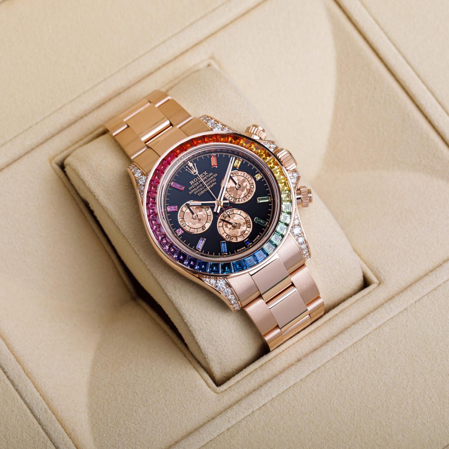 ​Rollie-The Crown Daytona Rainbow Diamond Rose Gold Stainless Steel 40mm