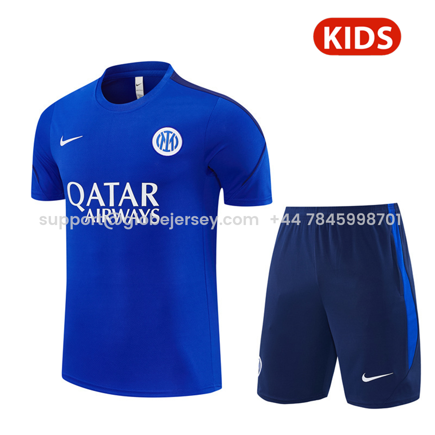 Inter Milan 26-27 Short-Sleeve Kids Training Set - Ocean Blue Top & Deep Blue Shorts