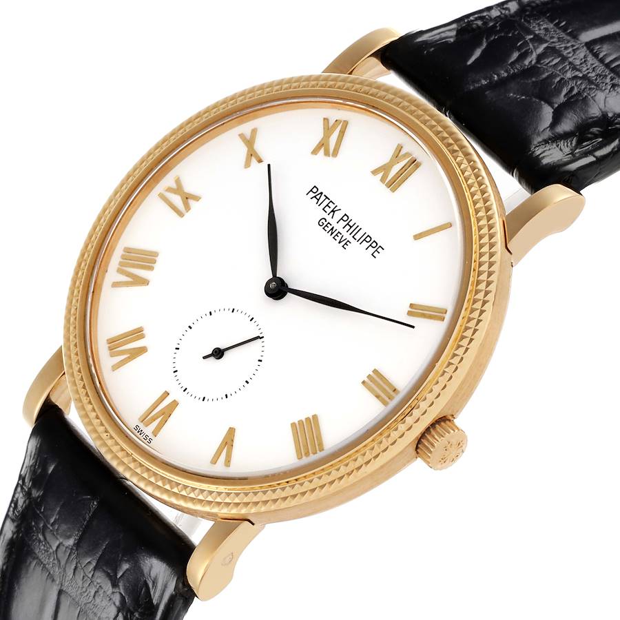 Patek Philippe Calatrava Yellow Gold White Roman Dial Mens Watch 3919J