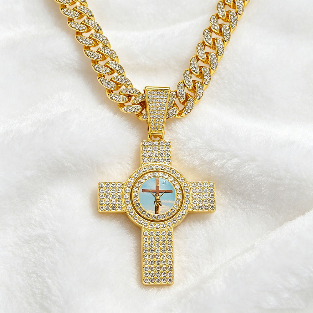 Rotatable Sacred Heart Jesus Cross Necklace | Divine Protection & Spiritual Balance Talisman