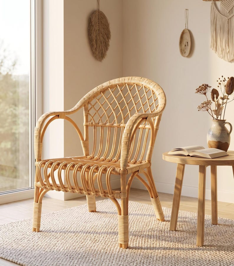 Natural Rattan Wicker Outdoor Armchair