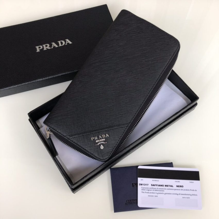 Replica Prada Saffiano Long Wallet Black Silver