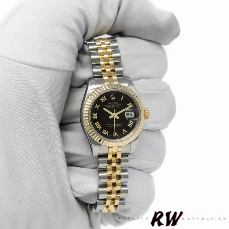 Rolex Datejust 179173 Black Dial Fluted Bezel 26MM Lady Replica Watch