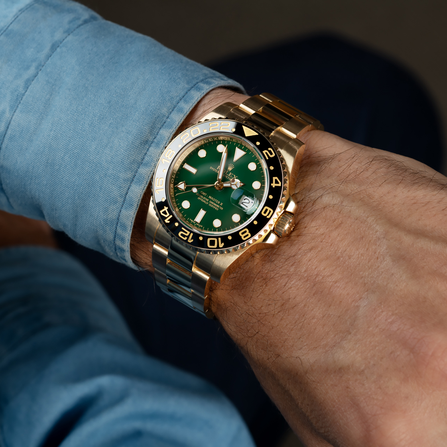 Rolex GMT Master II 18k Yellow Gold Oyster Bracelet 116718LN Unworn