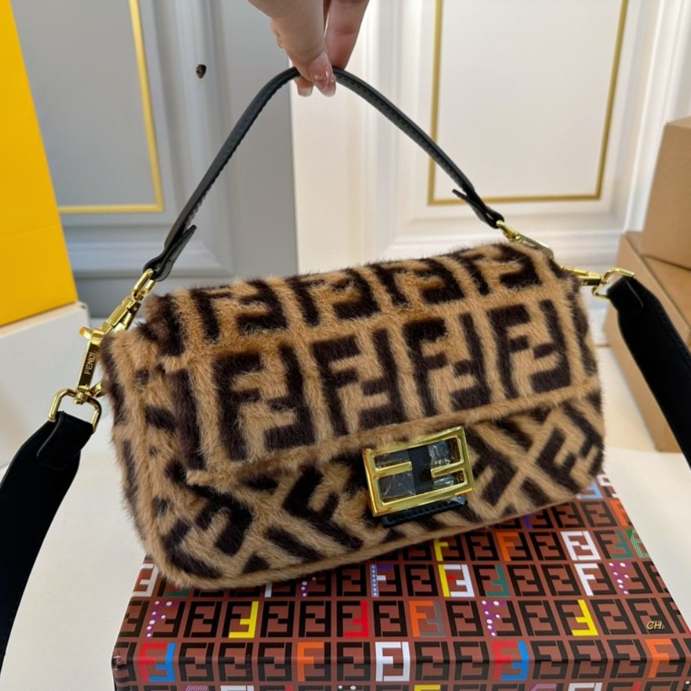 Fendi Baguette Sheepskin Bag Brown 26Cm