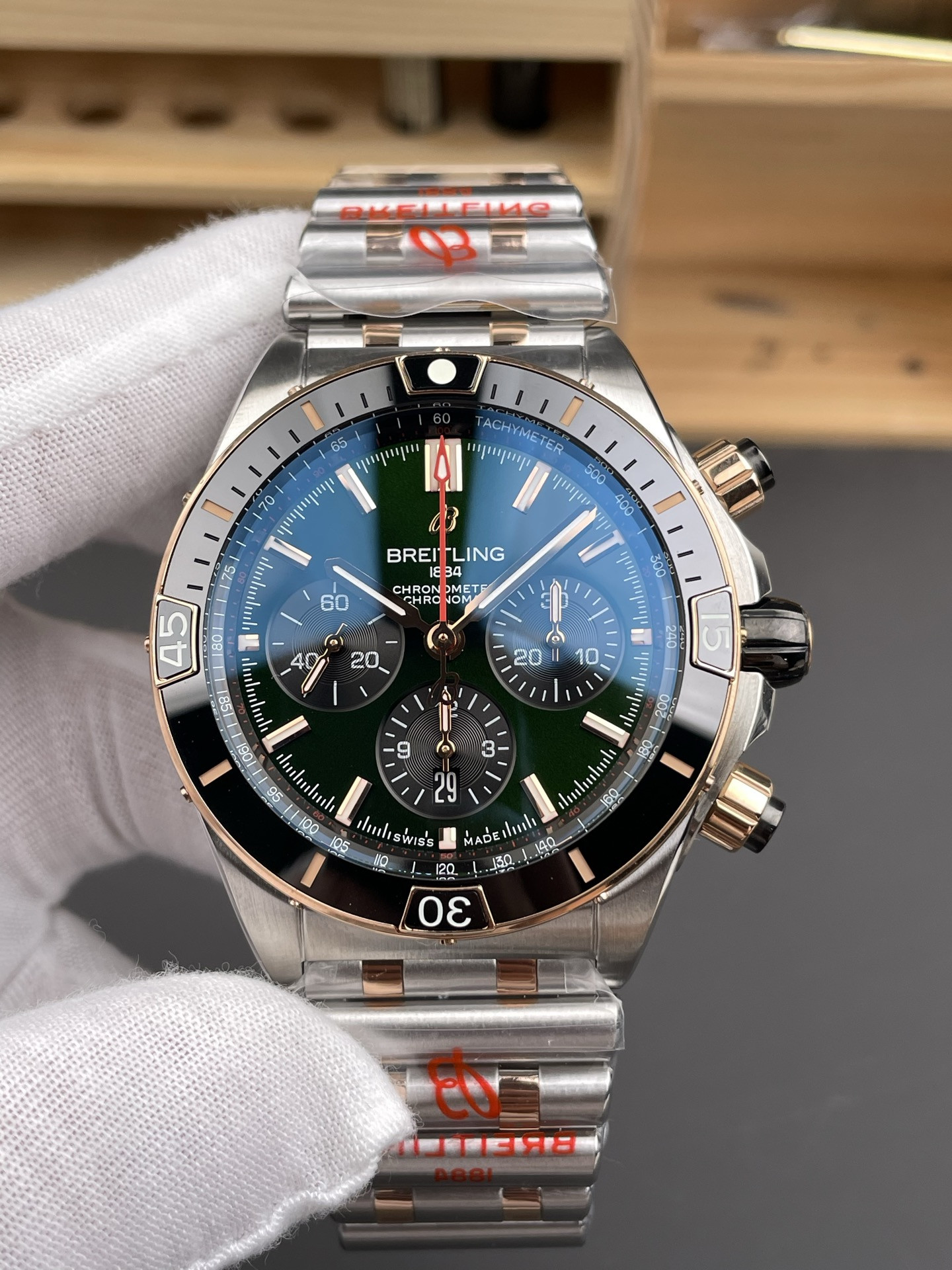 Chronomat B01 Two-tone Rose Gold Green Dial