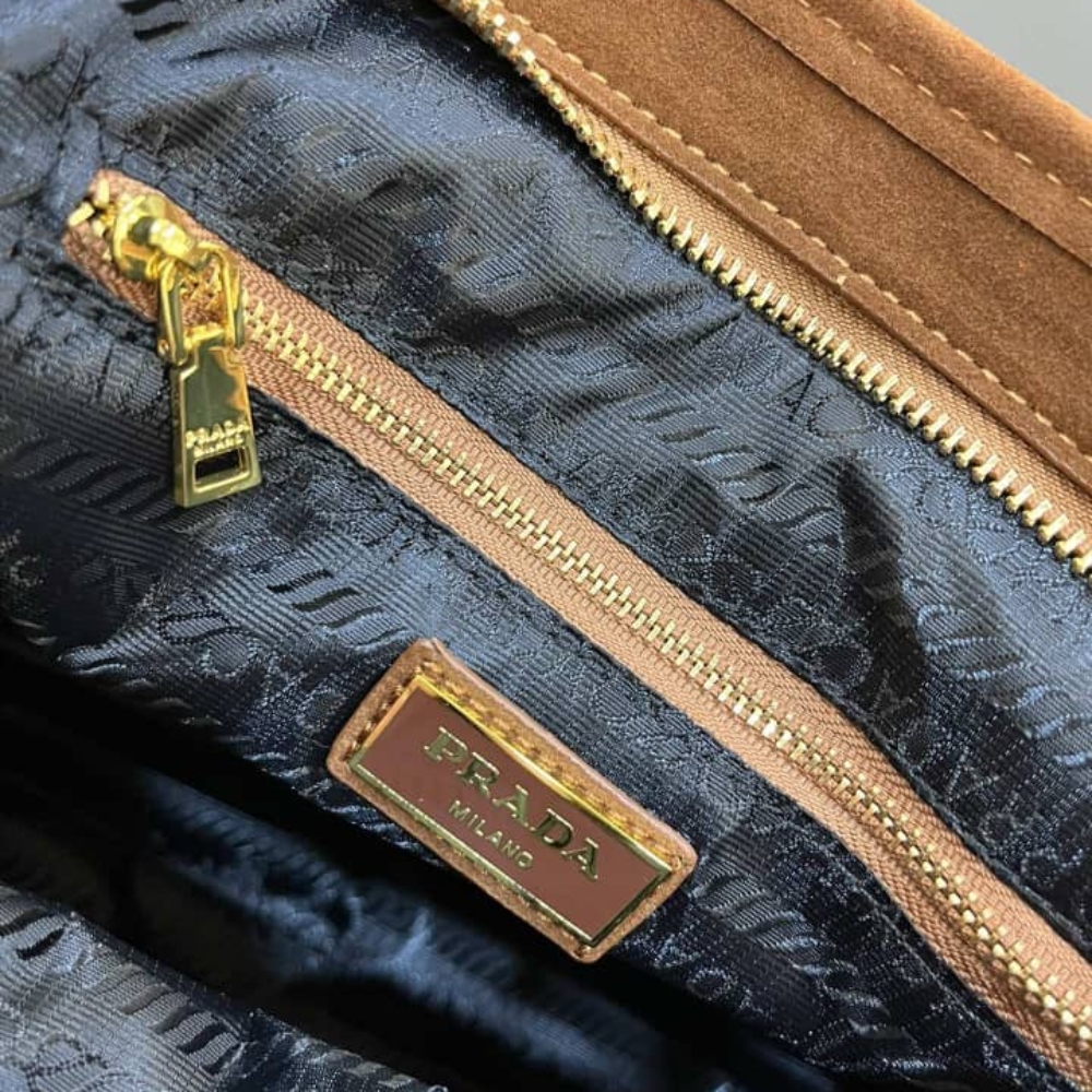 Prada Bonnie Large Suede Handbag Brown 38Cm 1Ba433 2C4S F0401 V Moo