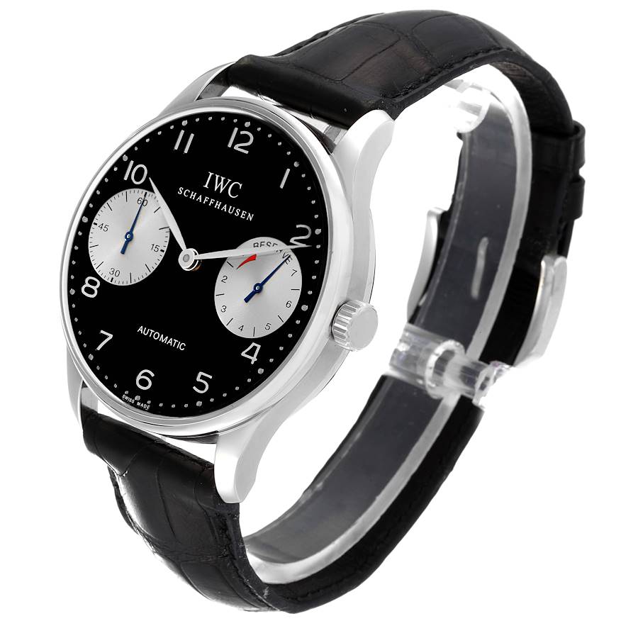 IWC Portuguese 7 Day Black Dial Limited Edition Steel Mens Watch IW500001