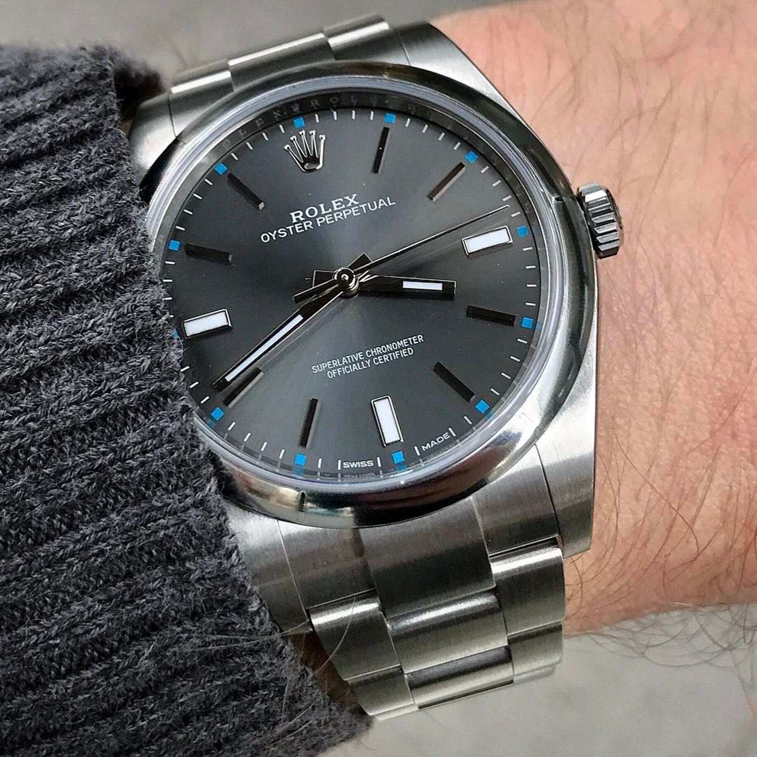 Rolex Oyster Perpetual 39mm Dark Rhodium Dial Watch 114300-0001