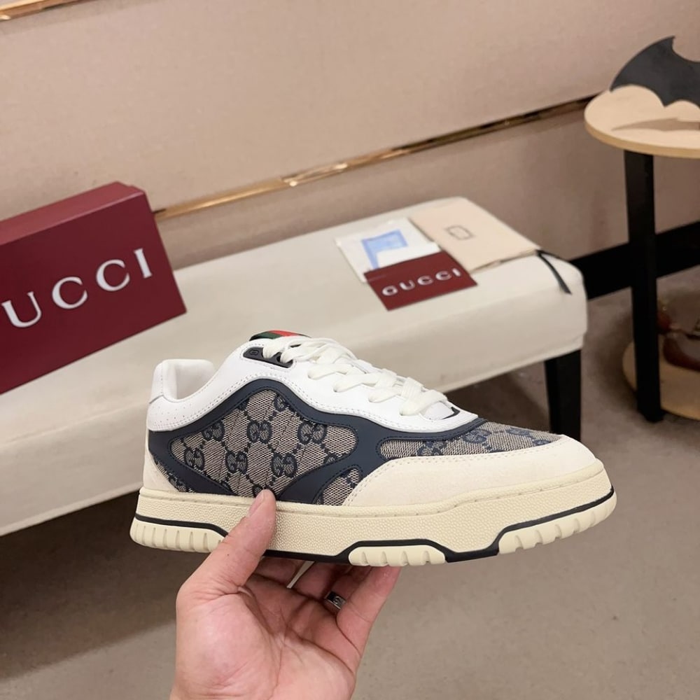 Gucci Women’s Re Web Sneaker Original Gg Canvas Beige And Blue ‎787476 Aadhw 9552