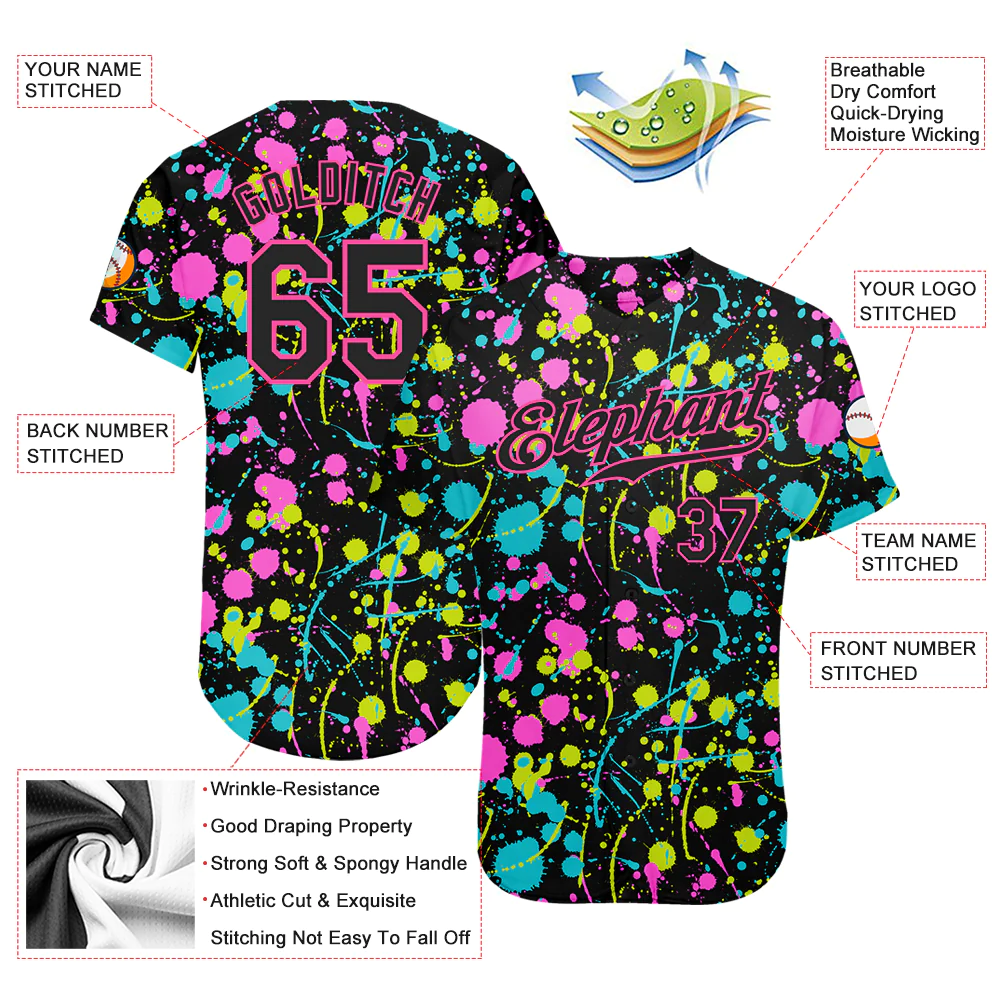 Custom Graffiti Pattern Red-Gold 3D Colorful Splattered Messy Art Ink Paintbrush Drawing Authentic Baseball Jersey