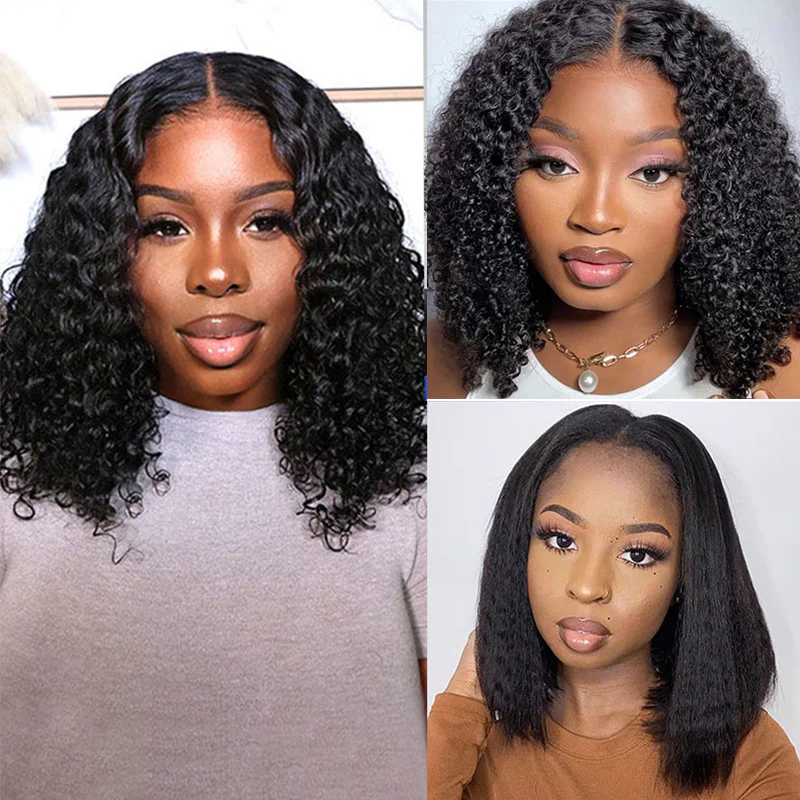 Megalook 13x5 Lace Frontal Water Wave Bob Invisible Knots Natural Black Beginner Friendly