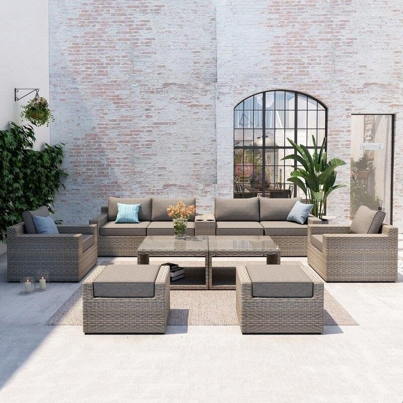 Alhambra Wicker/Rattan 8 - Person Seating Group with Cushions