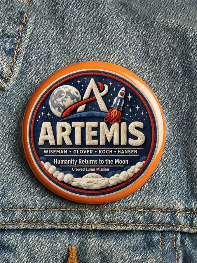 Unisex Artemis II Print Button