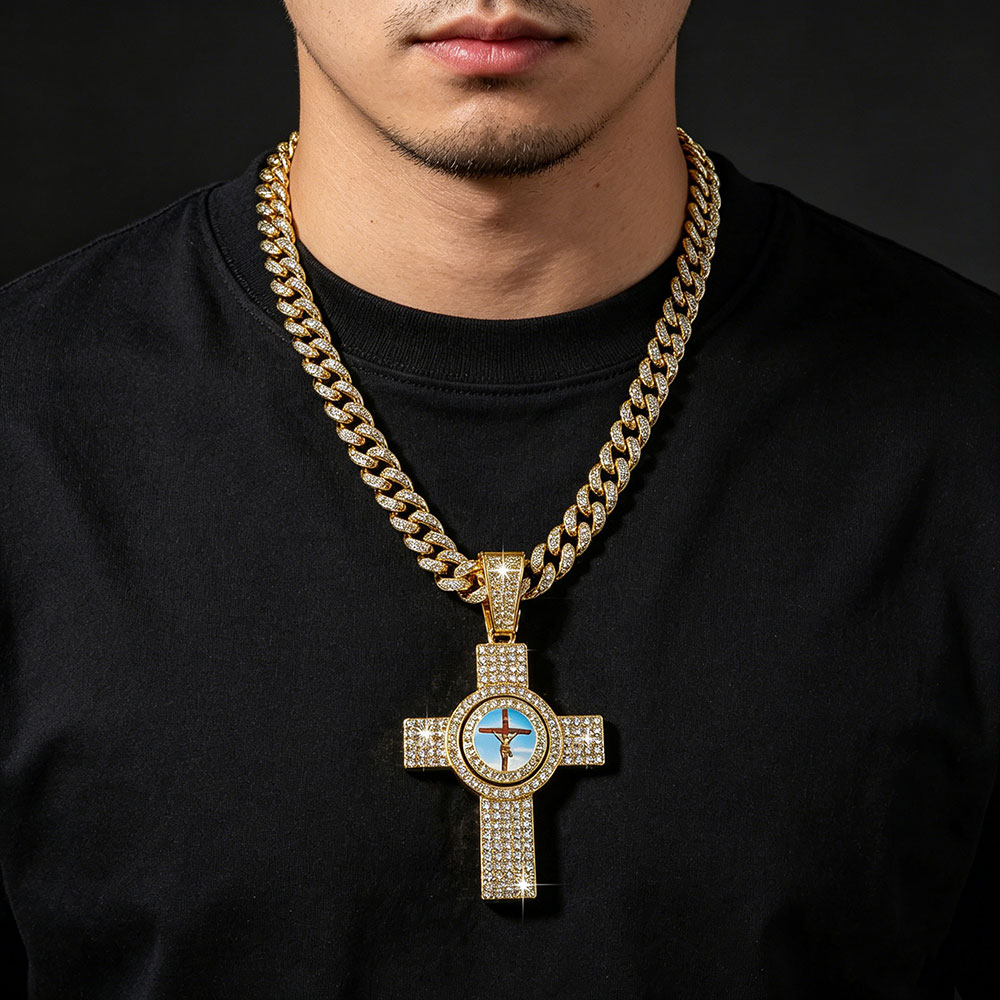 Rotatable Sacred Heart Jesus Cross Necklace | Divine Protection & Spiritual Balance Talisman