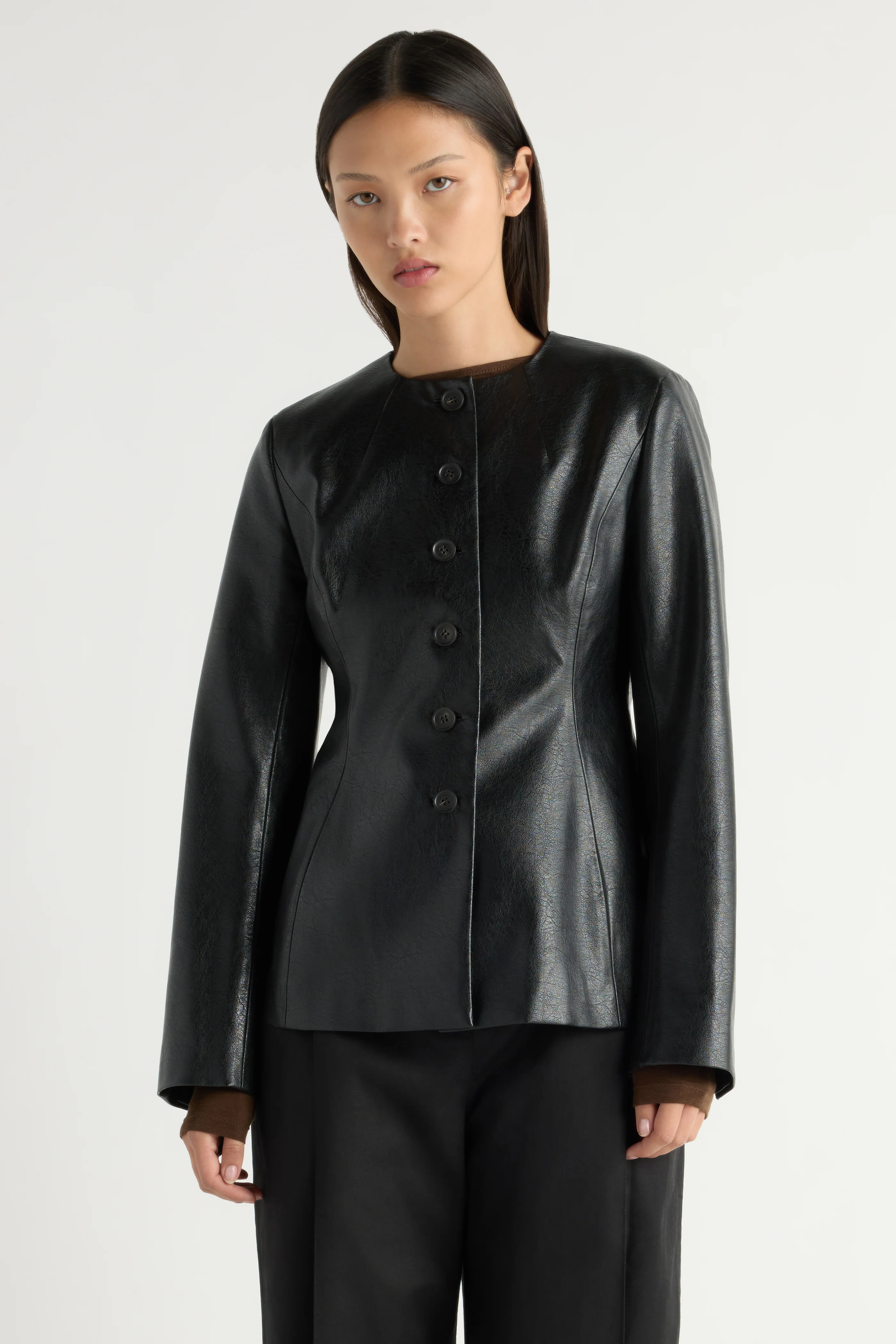 Maddox Sculpted Vegan Leather Blazer