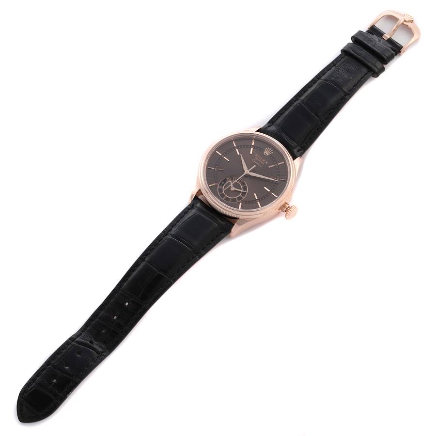 Rolex Cellini Dual Time Brown Dial Rose Gold Automatic Mens Watch 50525