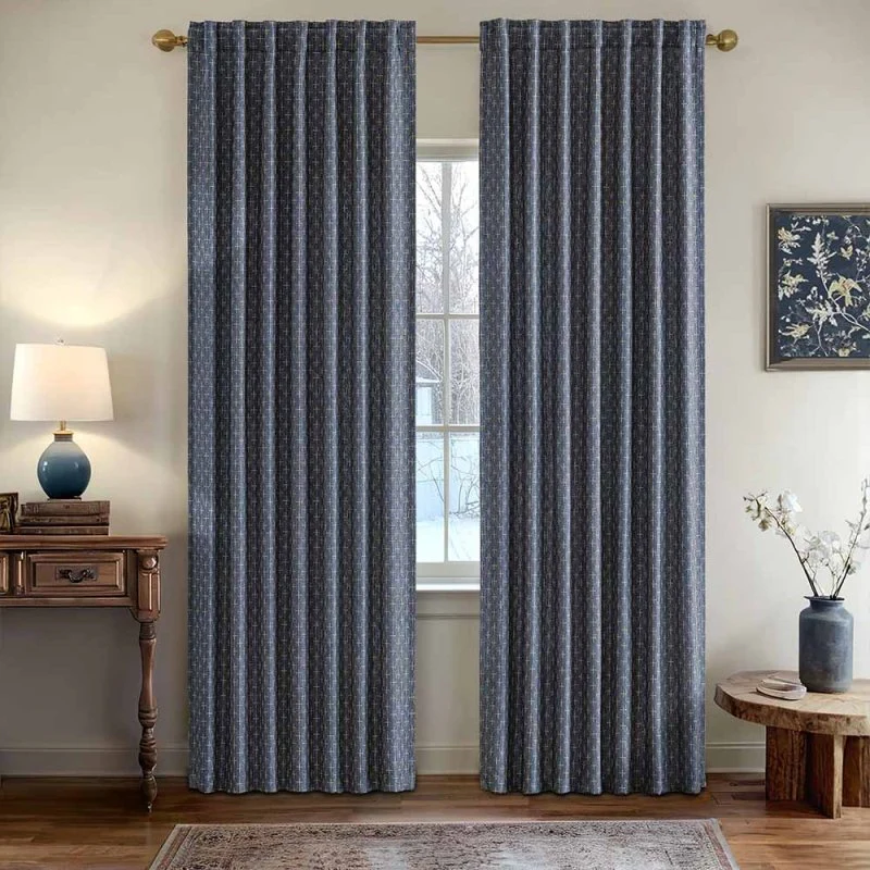 Custom Textured Geometric Linen Curtains (2 Panels)