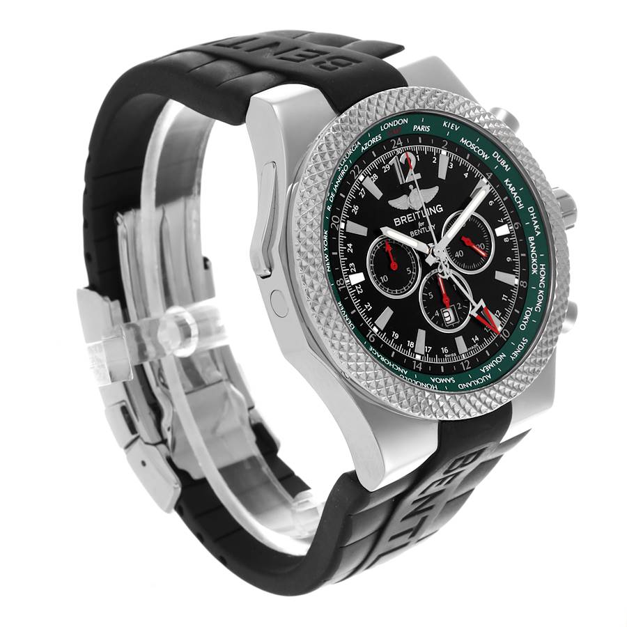 Breitling Bentley GMT Black Dial Steel Mens Watch A47362 Papers