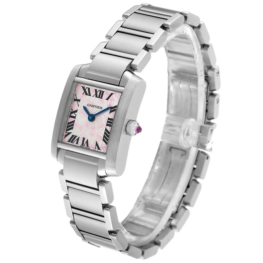Cartier Tank Francaise Pink Double C Decor Steel Ladies Watch W51031Q3