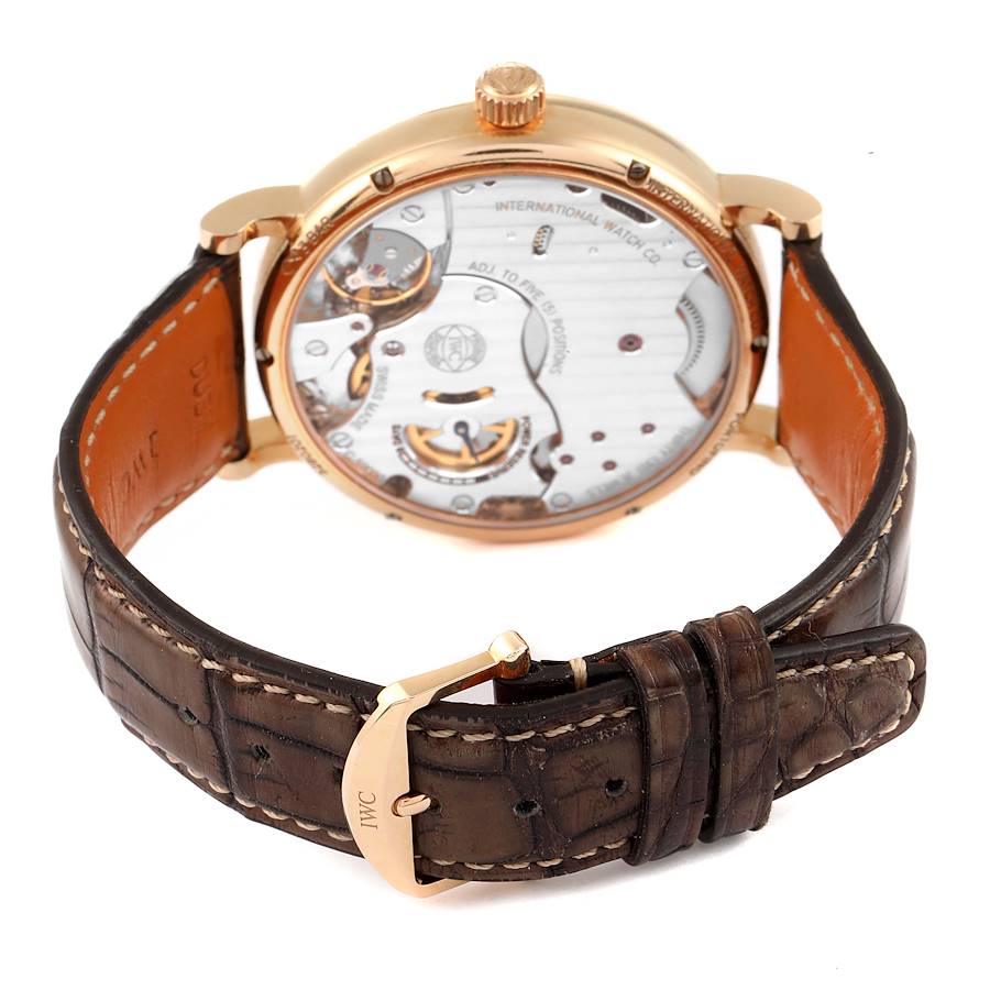IWC Portofino 18k Rose Gold Silver Dial Brown Strap Mens Watch IW511101