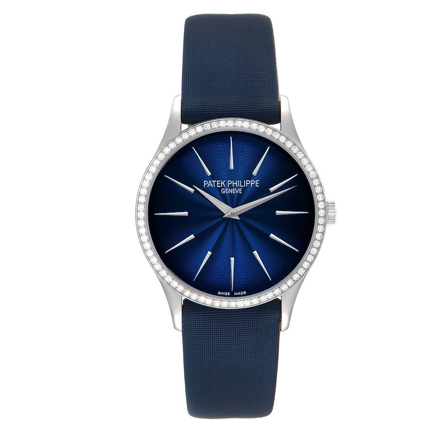 Patek Philippe Calatrava White Gold Blue Dial Diamond Ladies Watch 4897 4897G
