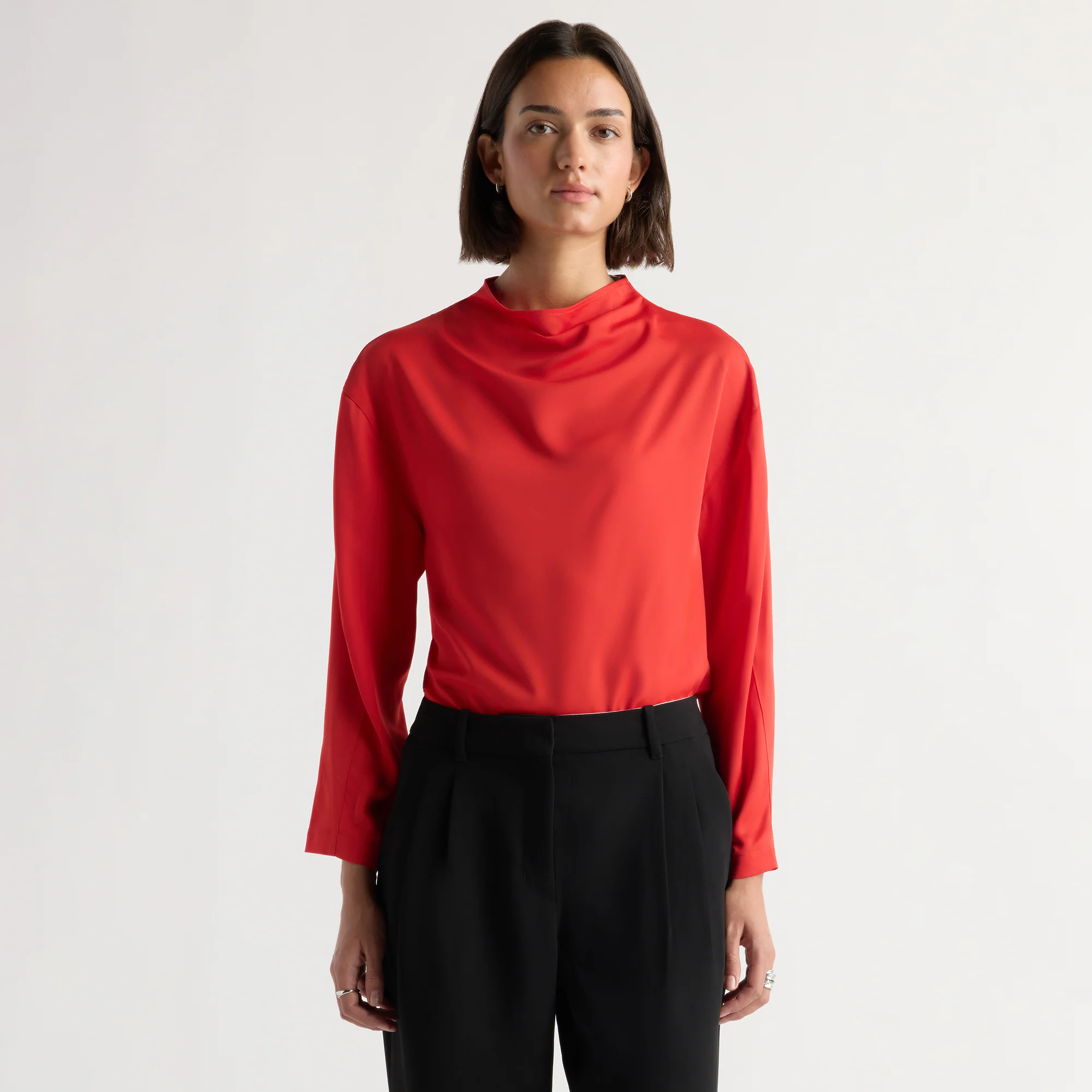 Aaliyah Gathered-Neck Long-Sleeve Blouse