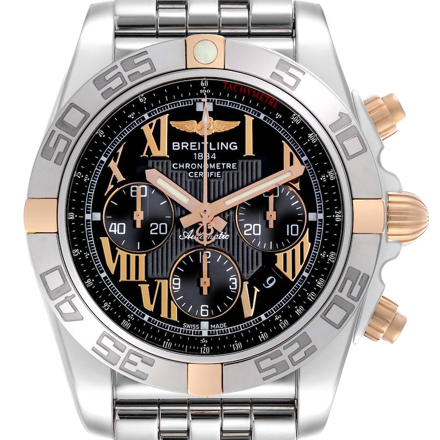 Breitling Chronomat Black Dial Steel Rose Gold Mens Watch IB0110