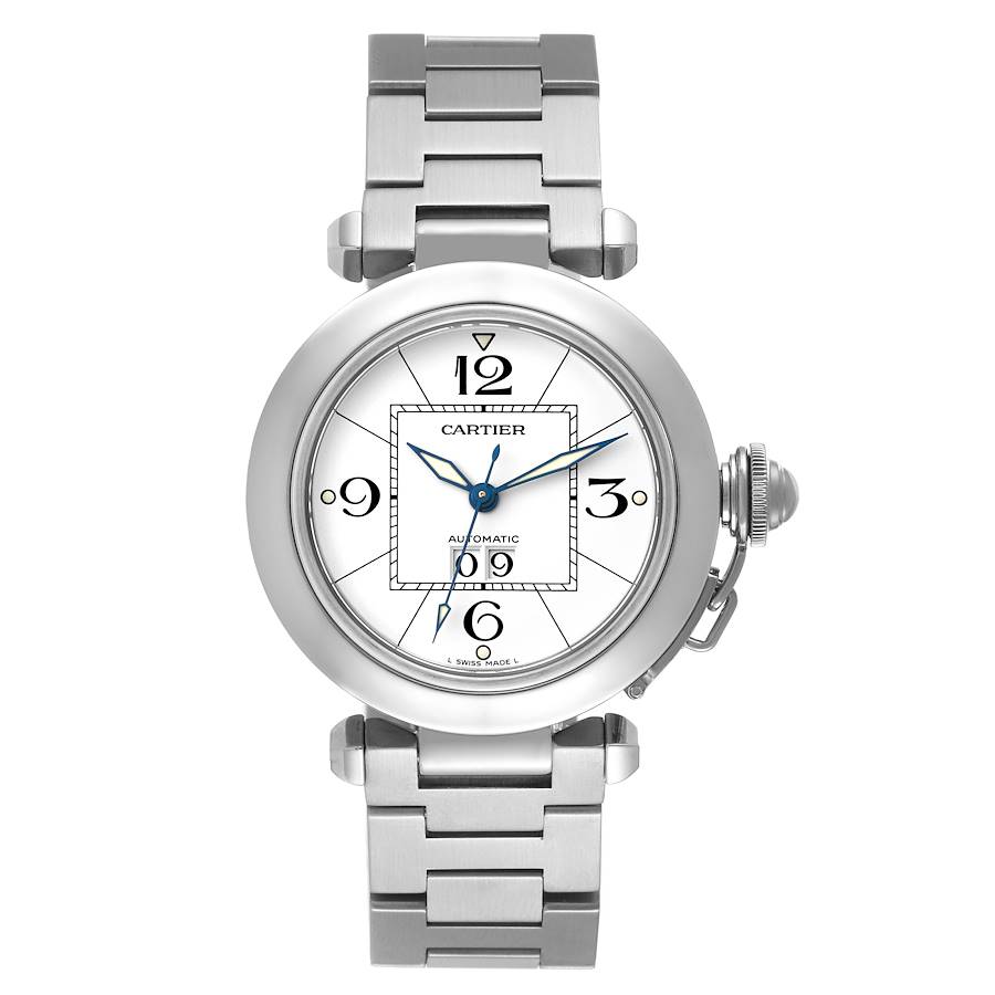 Cartier Pasha C Big Date Midsize Steel White Dial Mens Watch W31055M7