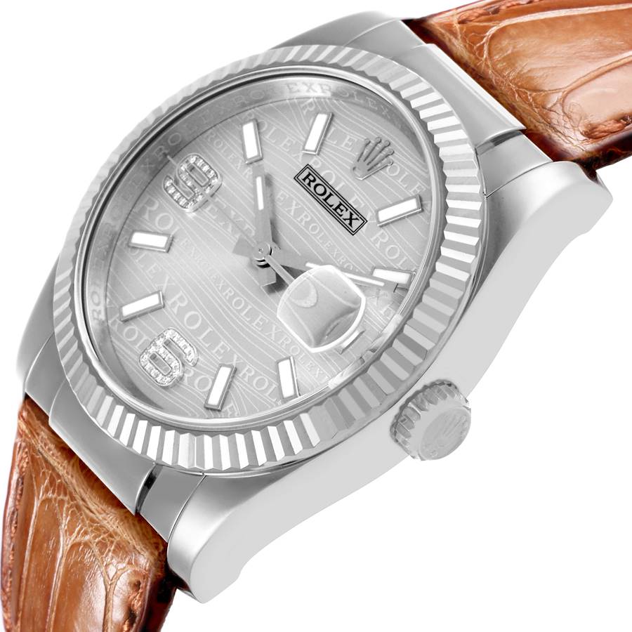 Rolex Datejust 36 White Gold Diamond Wave Dial Mens Watch 116139 Card