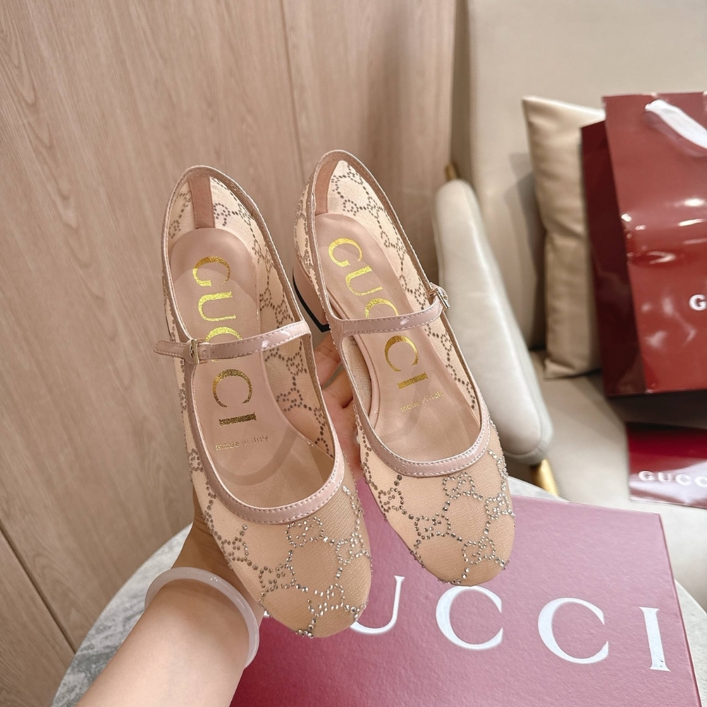 Gucci Women Gg Crystal Ballet Flat Light Pink Mesh 836809 Faeq0 9941