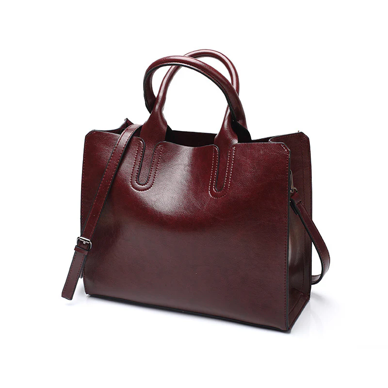 Foreign trade new oil wax leather women's bag fashion tote bag simple handheld large bag versatile single shoulder crossbody bag women