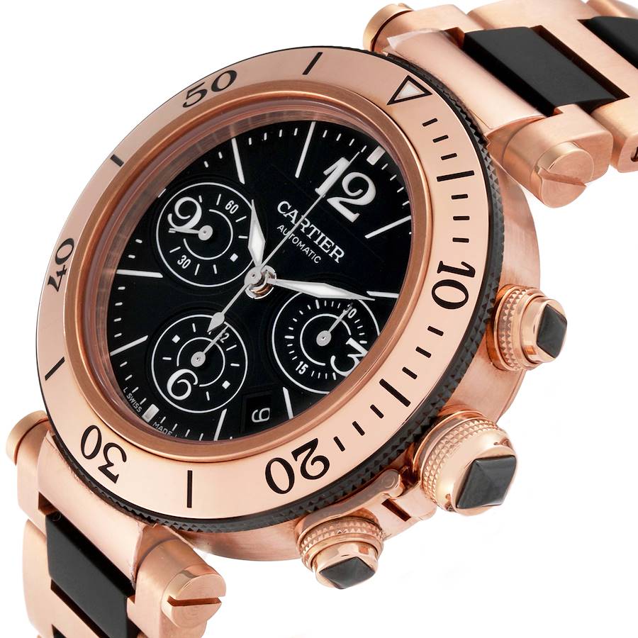 Cartier Pasha Seatimer Rose Gold Black Dial Mens Watch W301980M