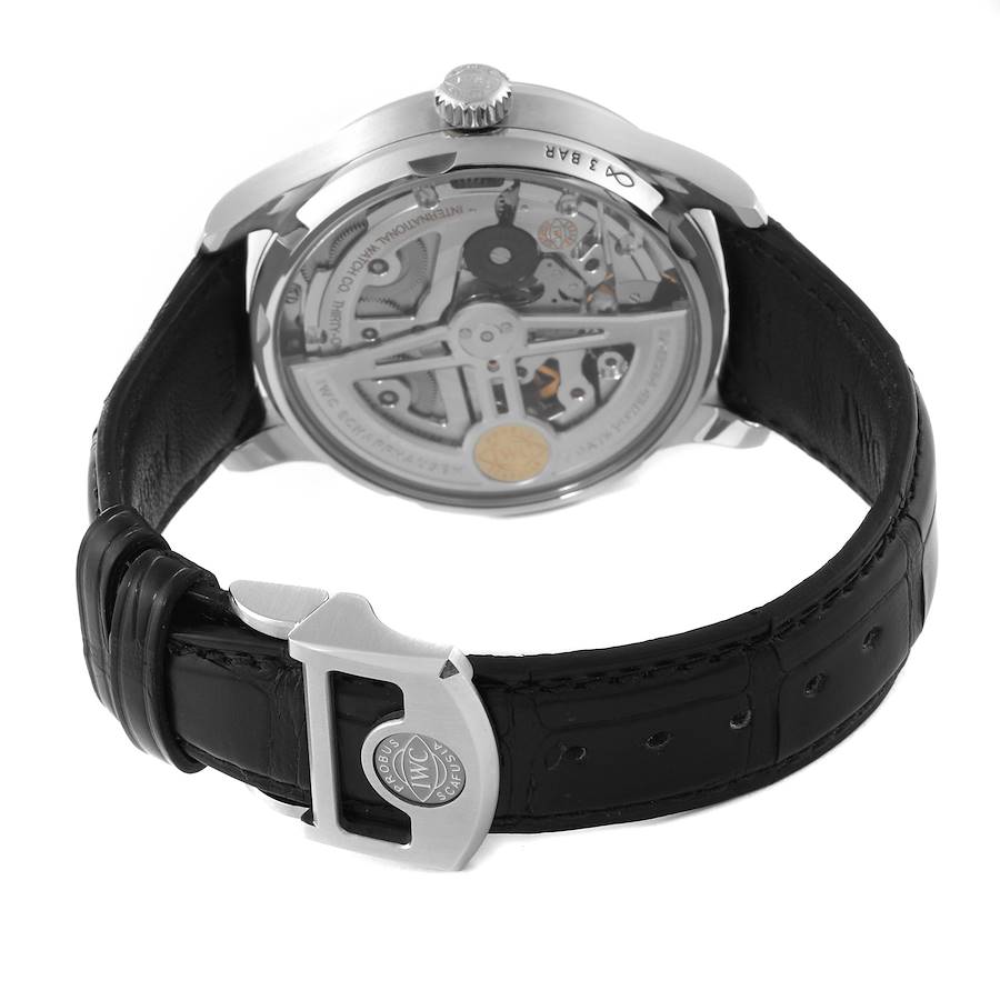 IWC Portuguese Chrono 7 Day Black Dial Steel Mens Watch IW500703