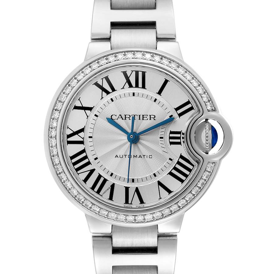 Cartier Ballon Bleu 36mm Steel Diamond Bezel Ladies Watch W4BB0023