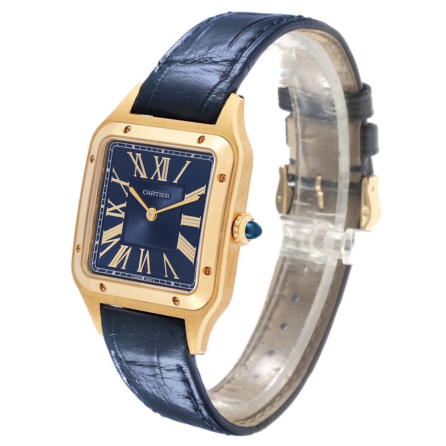 Cartier Santos Dumont Yellow Gold Blue Dial Mens Watch WGSA0077
