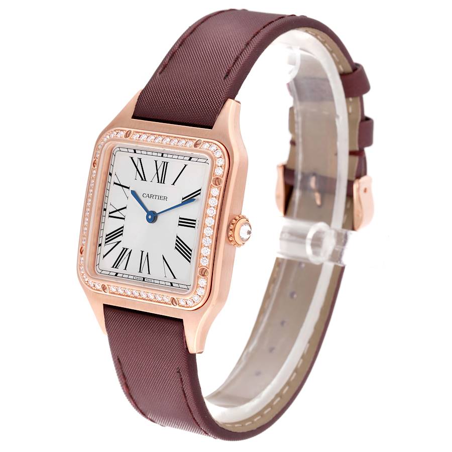 Cartier Santos Dumont Rose Gold Silver Dial Diamond Mens Watch WJSA0018