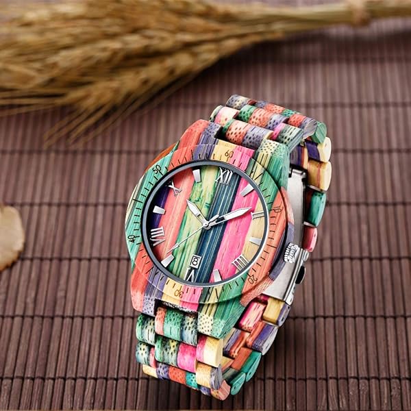 Wooden Watches Mens with Handmade Colorful Bamboo Wood Watch Analog Date Quartz Wooden Watch for Men Q1057 (sale by bulk)