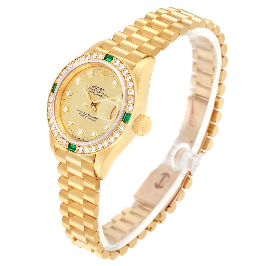 Rolex President Datejust Yellow Gold Diamond Emerald Watch 69078