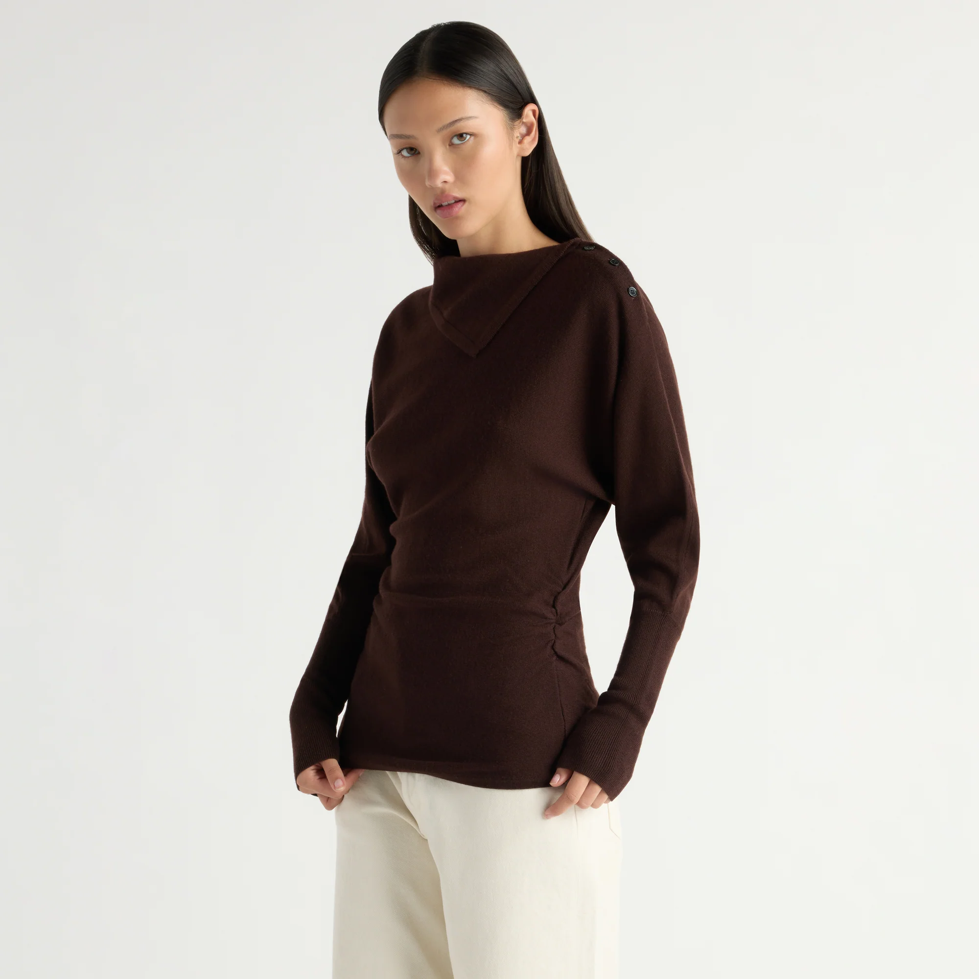 Steffi Lightweight-Wool Foldover-Neck Top