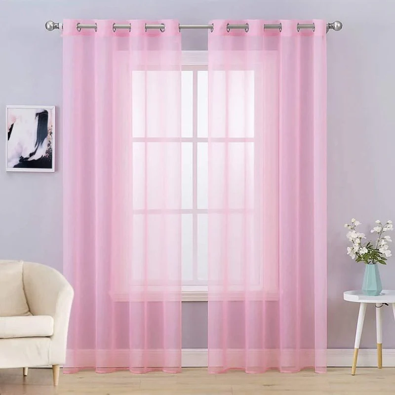 Solid Sheer Curtains Elegant Grommet Window Voile Panels Drapes Treatment 2 Panels